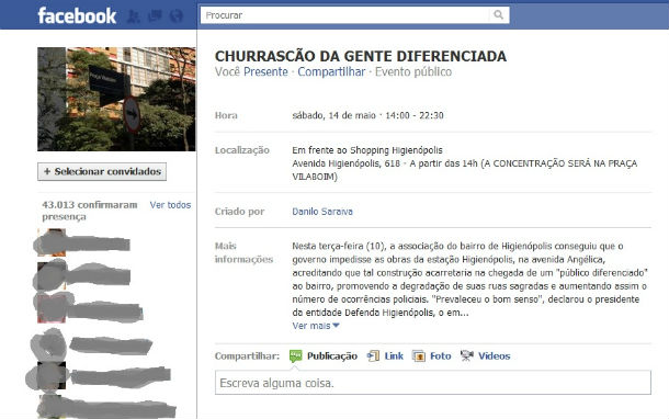 Gente diferenciada do facebook, convite do evento churrascão (Foto: Reprodução)