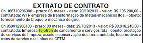 Tejofran contratada para prestar serviços de limpeza (Diário Oficial/30/10/2013)