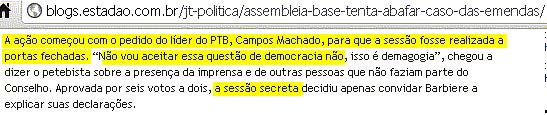 Campos Machado pede sessão secreta na Alesp (reprodução)