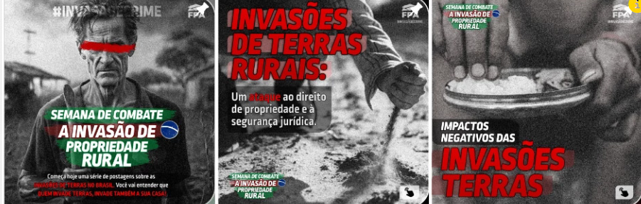 Carrossel de publicações no Instagram da FPA sobre a “Semana de Combate a Invasão de Propriedade Rural”. Fonte: Agência Pública